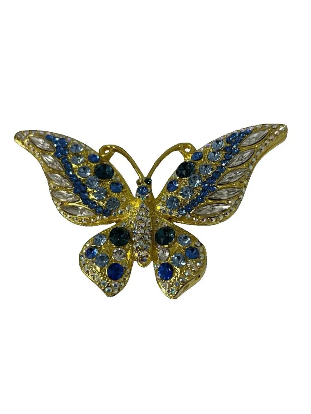 Isabella Adams Gold Tone Butterfly Brooch Pin Cobalt Sapphire Blue Rhinestone
